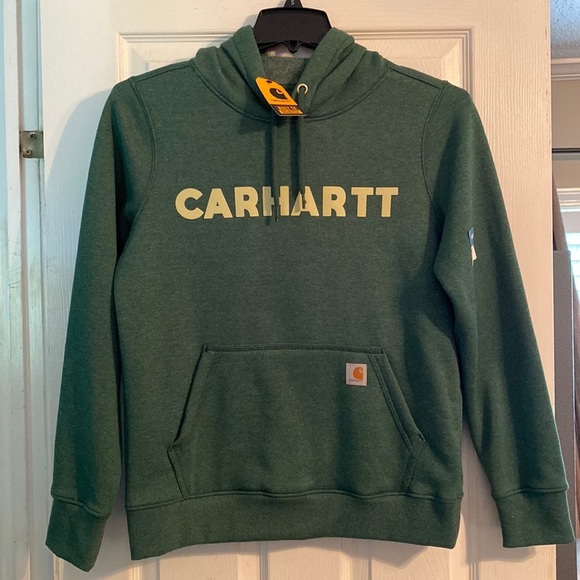 Carhartt Tops - NWT Carhartt green logo hoodie with kangaroo pouch